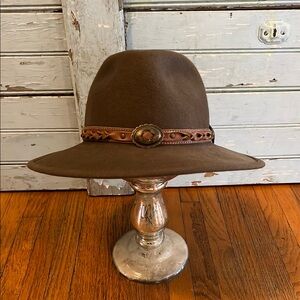 Silver Canyon Green Wool Wide Brim Hat with Leather Band